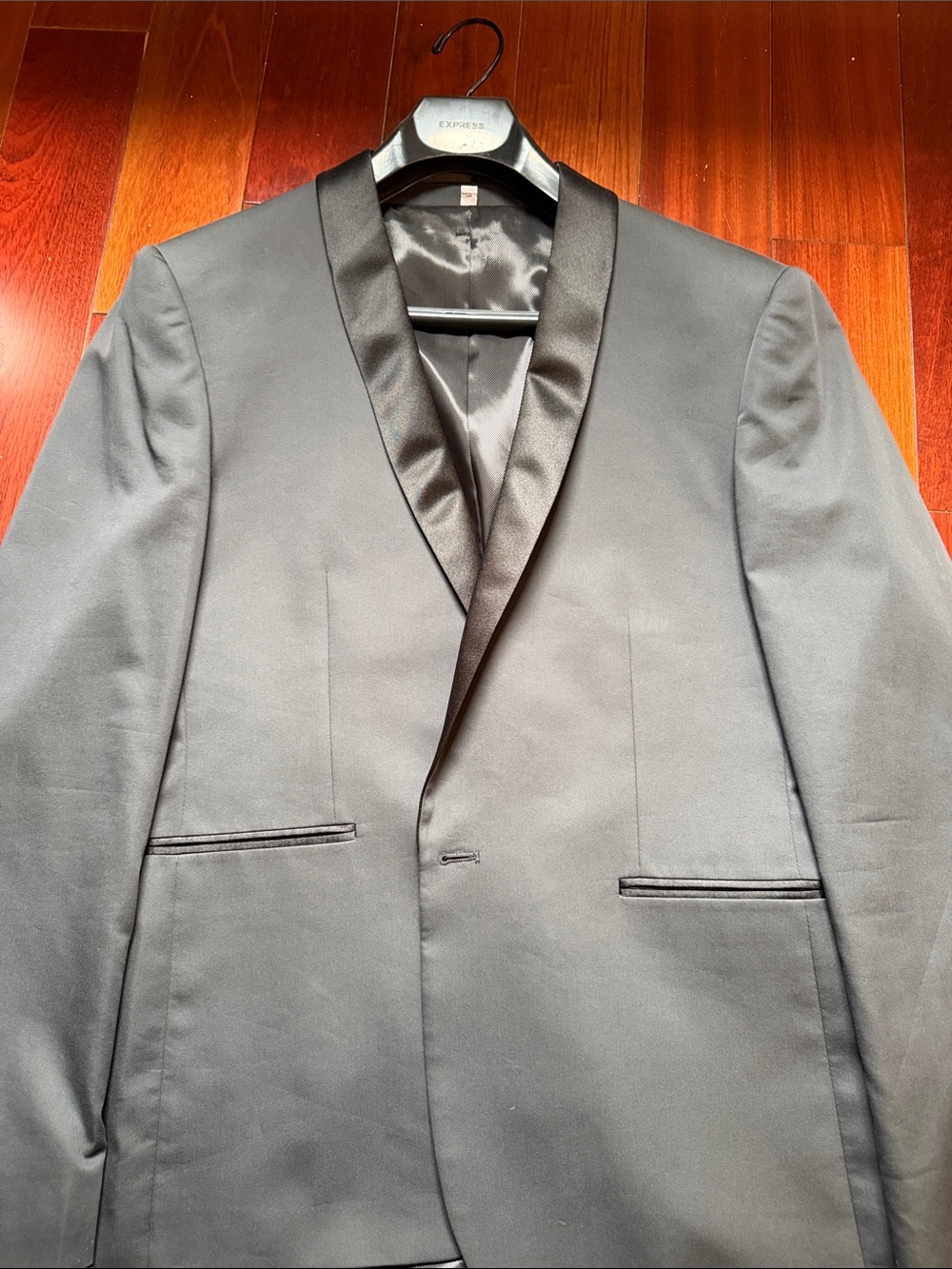 Express Black Satin Shawl Lapel Tuxedo Jacket